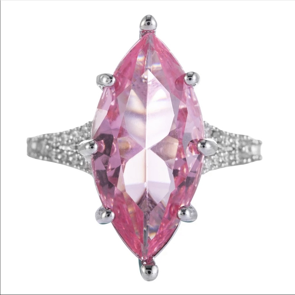 New Large pink crystal Stainless Steel Ring - Picture 3 of 5